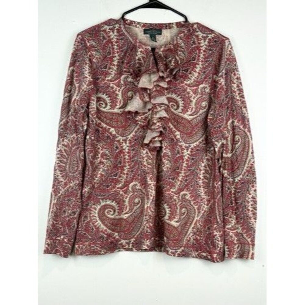 Lauren Jeans Ralph Lauren Womens Blouse XL Paisley Ruffle Red Fall Western